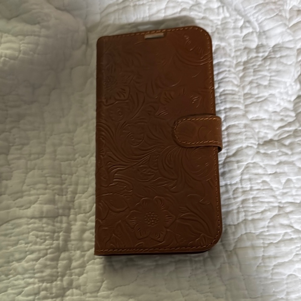 Brown Leather Folio Phone Case with Card Slots
